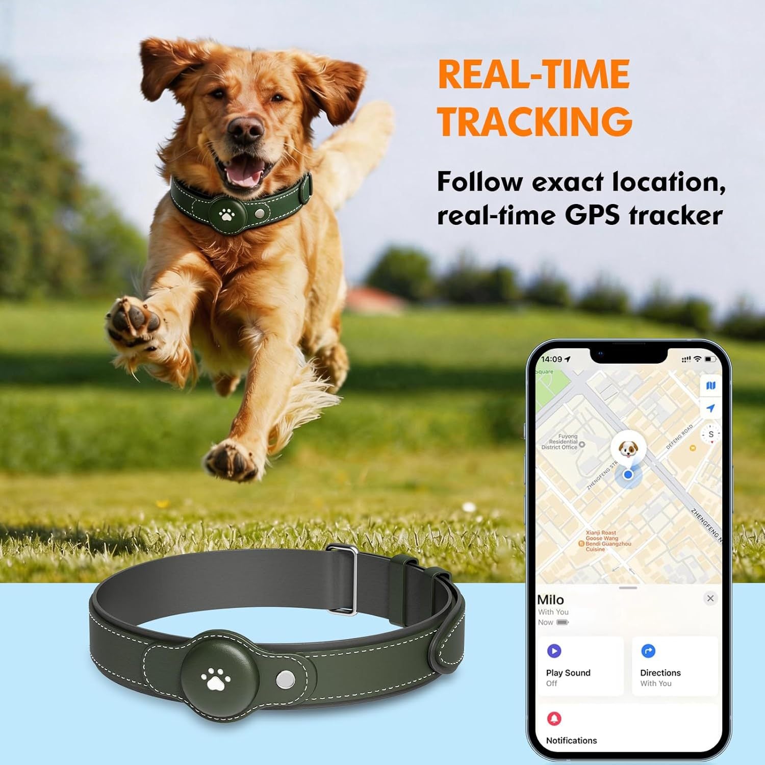 Airtagpu leather collar, genuine leather neck for pets, top-grain cowhide tracker necklace