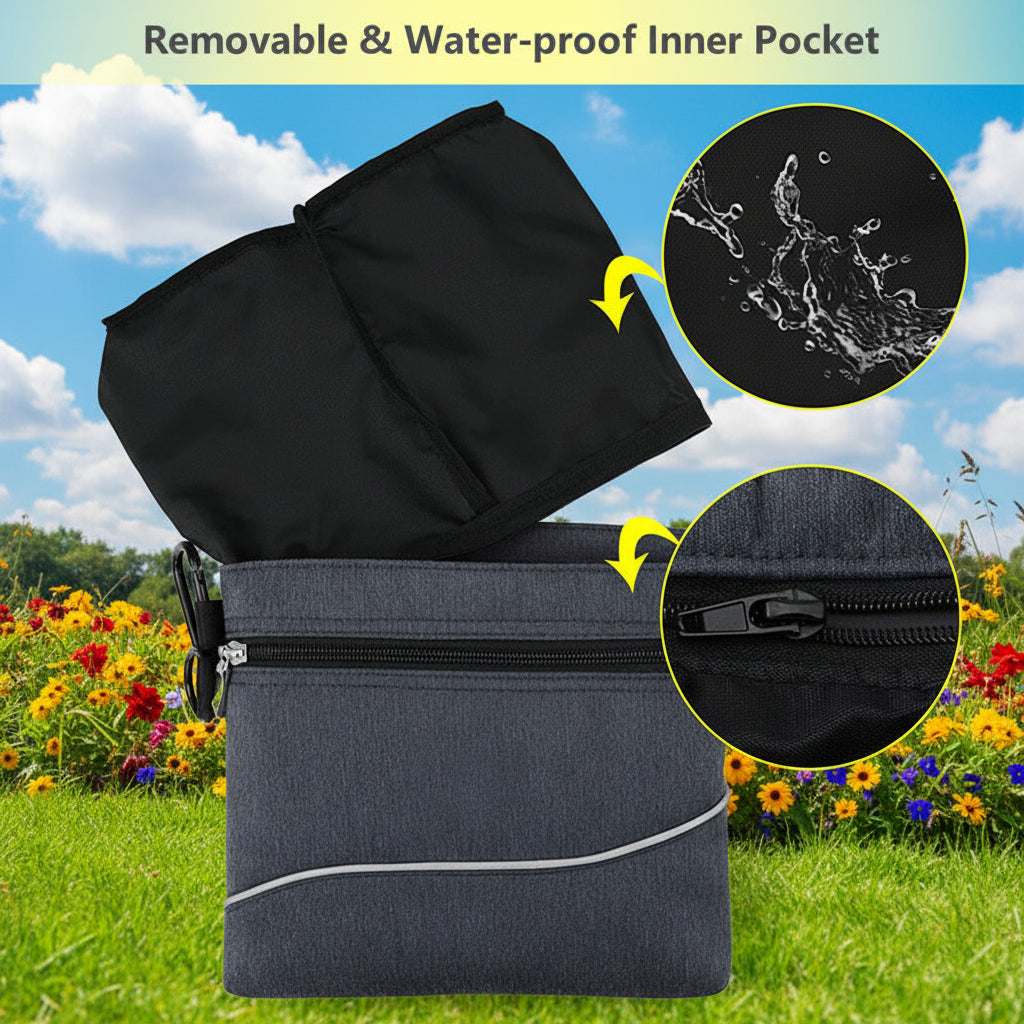 Dog magnetic buckle treatment bag with detachable dog food inner pocket, built-in waste bag dispenser, carabiner training kit