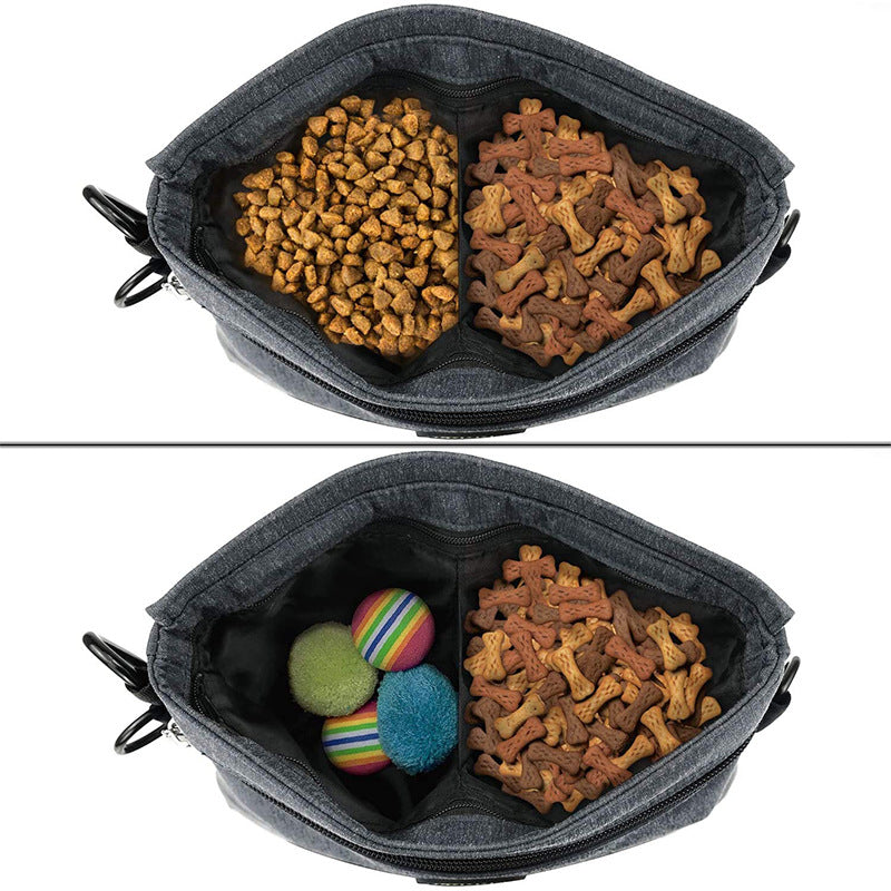 Dog magnetic buckle treatment bag with detachable dog food inner pocket, built-in waste bag dispenser, carabiner training kit